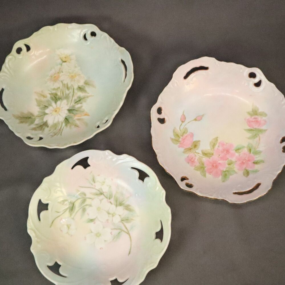 Antique Plates/Bowls Set of 3 Floral M Bass 1962-1964